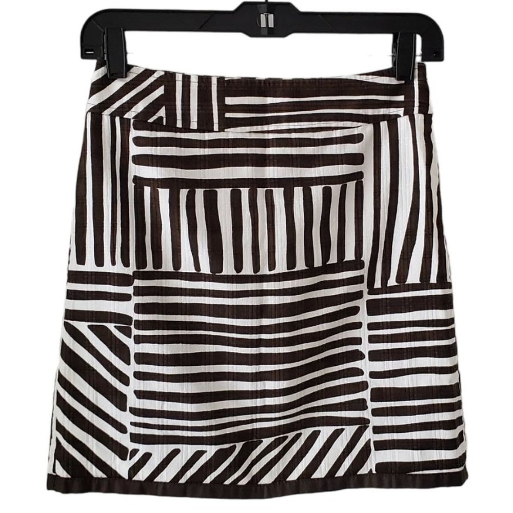 Ann Taylor Tribal Mudcloth Print Textured Mini Skirt | NWOT | 00P | Brown White